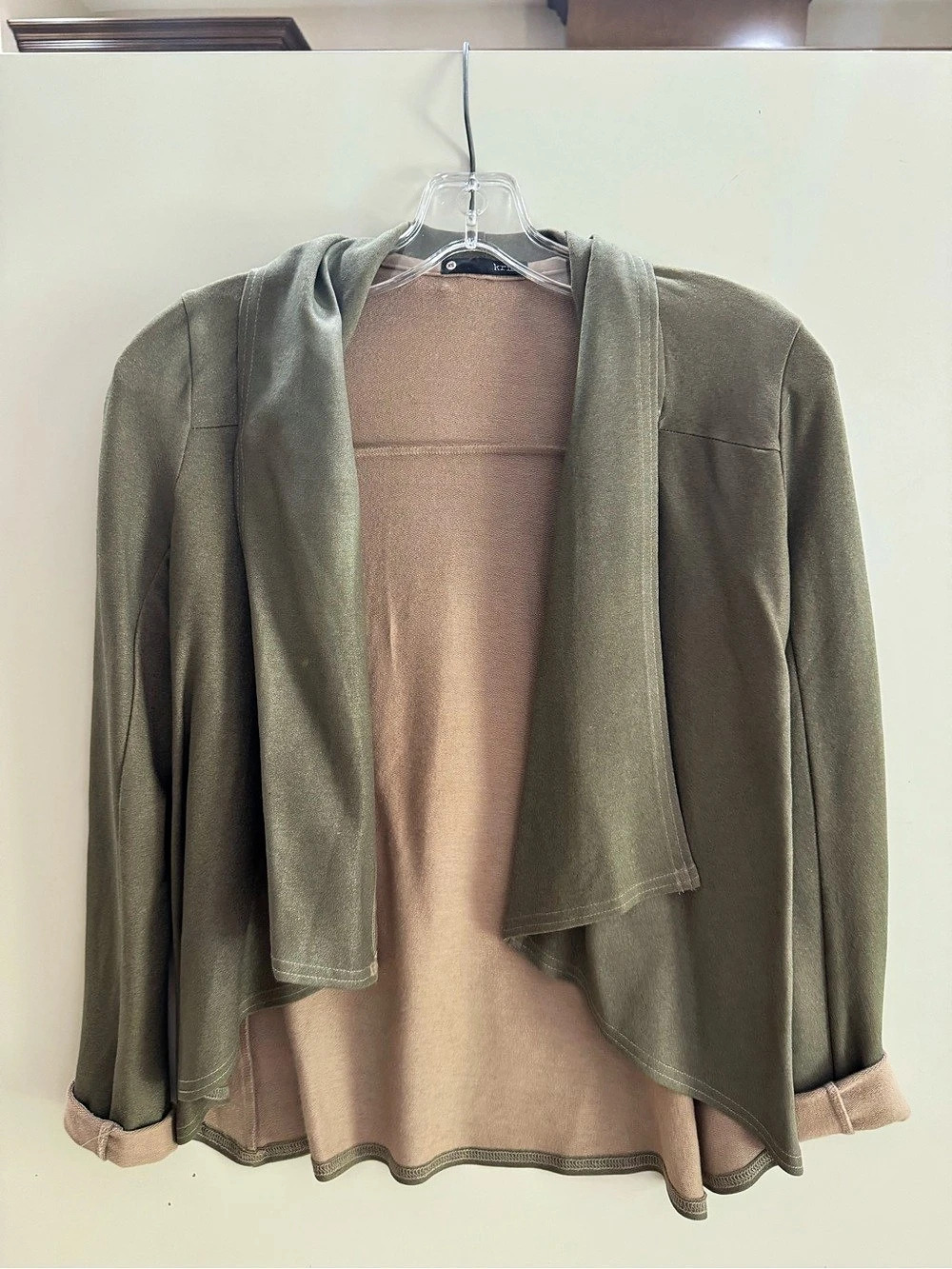 Krisa 
 Draped Open Front Jacket in Green & Brown Size XS